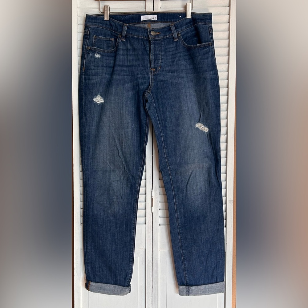 Ann Taylor LOFT womens Size 8T 8 Tall buttonfly boyfriend stretch blue jeans